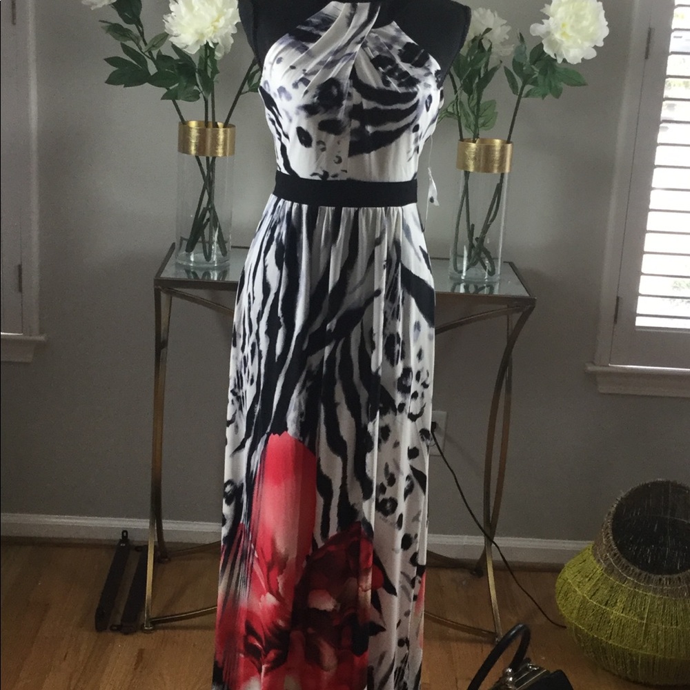 Maxi Red Black and Orange Maxi Dress